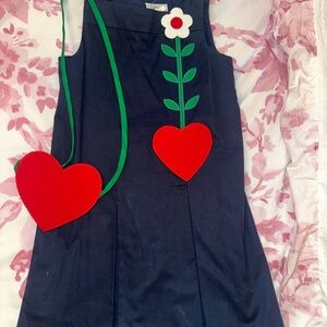 Navy Dress with Heart and Flower Appliqué